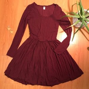 Wine Red Long Sleeved Dress